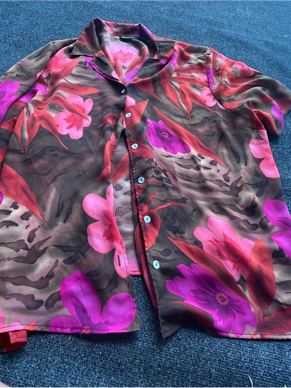Maggie Barnes Brown Blouse with Pink and Purple Floral Print